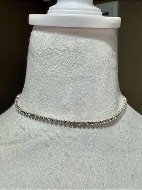 Classic Silver Rhinestone Tennis Choker Necklace